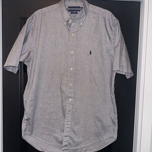 RALPH LAUREN Tilden Short Sleeve Collar Blue Check Golf Shirt Men's Size Medium‎